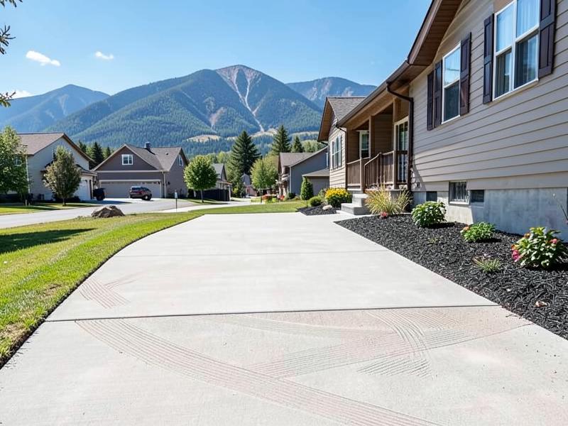 New concrete driveway and sidewalk installed in front of an Asheville, NC home