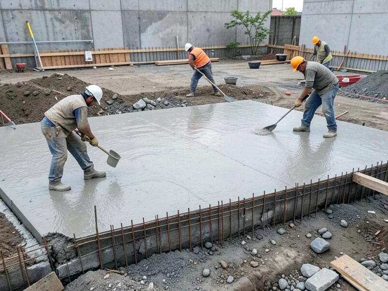 Freshly poured reinforced concrete slab at a job site in Asheville, NC