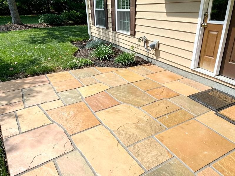 Stamped concrete patio with flagstone pattern at an Asheville, NC home
