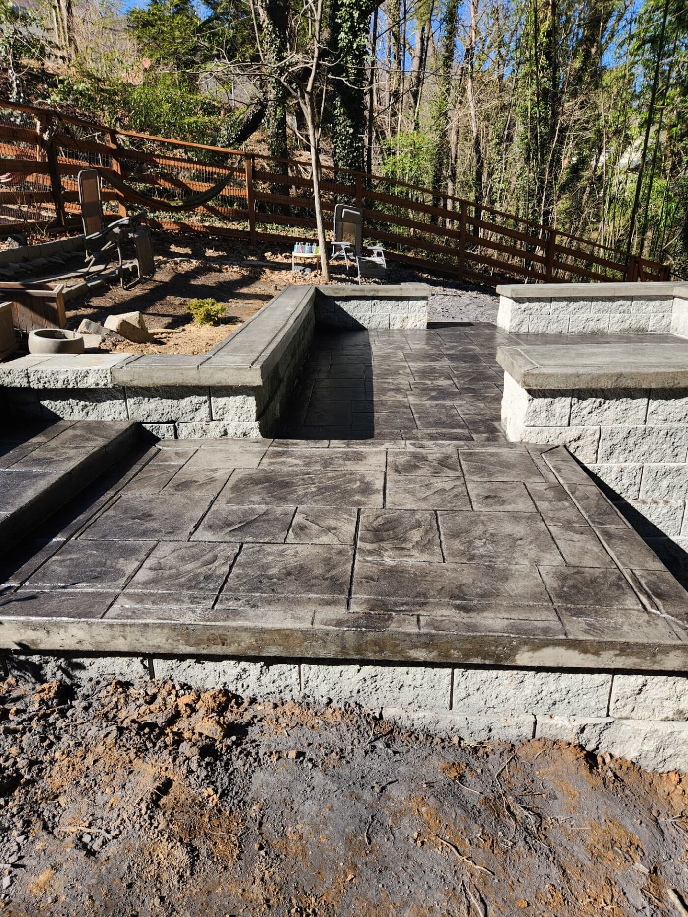 Paver patio and stone walkway installed at a mountain home near Asheville, NC